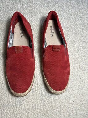 Clarks Azella Theoni Slip-On Espadrilles Red Suede Leather Loafer Women's Size 9